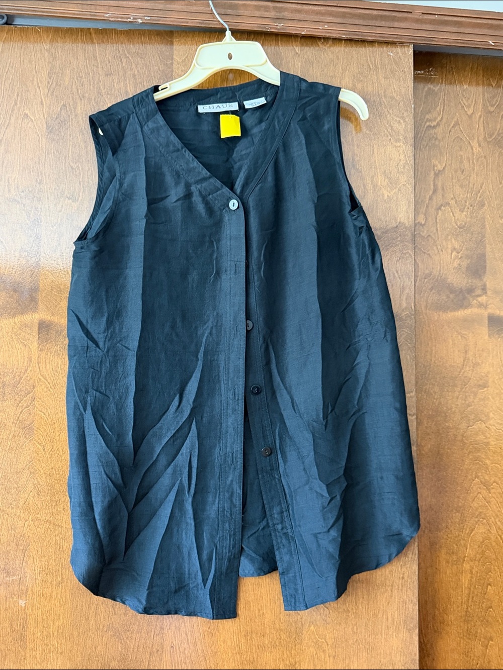 Chaus Black Sleeveless Button-Front V-Neck Tank